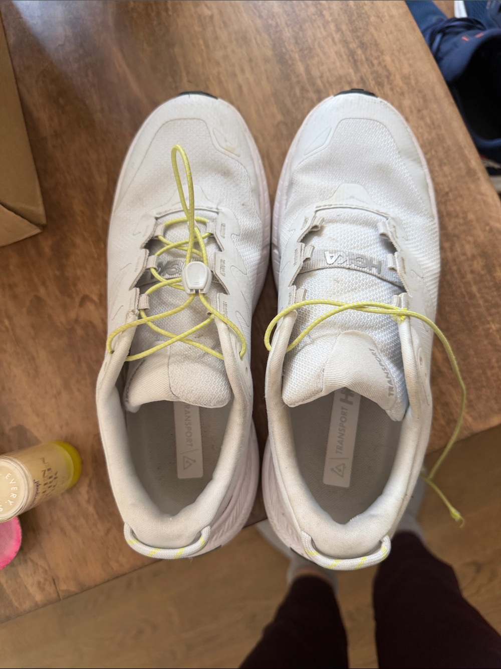 Hoka Women's White Athletic Sneakers with Yellow Accents